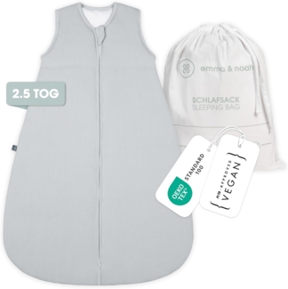 emma & noah Baby Schlafsack 2.5 TOG, Strampelsack für den Herbst und Winter in vielen Farben, Bio-Baumwolle, OEKO-TEX Zertifiziert, Schlafsack für Neugeborene (Essential Grau, 60 cm)