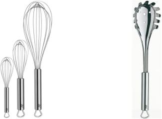 WMF Profi Plus Schneebesen Set 3-teilig, spülmaschinengeeignet & Profi Plus Spaghettilöffel 32 cm, Cromargan Edelstahl teilmattiert, ideal als Nudelzange und Spaghettizange, spülmaschinengeeignet