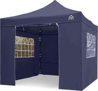 All Seasons Gazebos 3x3 m vollständig wasserdichtes Faltpavillon mit 4 hochwertigen Seitenteilen - Marineblau
