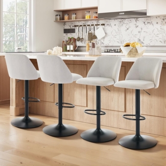 COLAMY Barhocker 4er Set mit Rückenlehne & 360° Drehfunktion, Höhenverstellbar (63,5-84,5 cm), Küchenhocker aus PU-Kunstleder, Stühle für Kücheninsel, Esszimmer oder Home-Bar, Grau