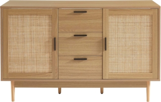 BAÏTA Waschbeckenunterschrank Amana, Rattangeflecht und Eichenoptik, 130 cm