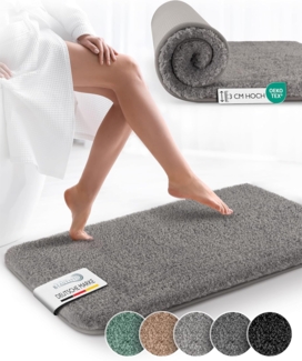 Beautissu Badematte rutschfest BeauMare FL Hochflor Teppich Hellgrau, 100cm, 60cm