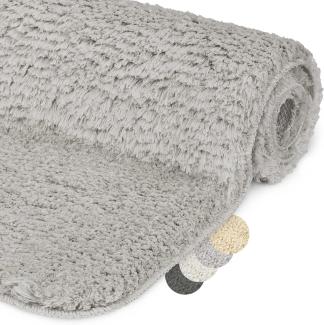 Beautissu Badematte rutschfest BeauMare FL Hochflor Teppich Hellgrau, 100cm, 60cm