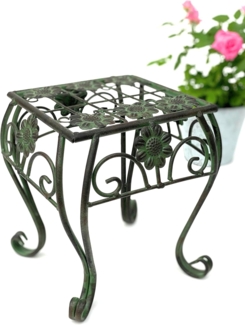 Blumenhocker Metall Grün Eckig 25 cm Blumenständer 96007 S Blumensäule Modern Pflanzenständer Pflanzenhocker Vintage