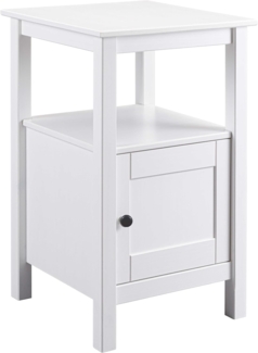 Inter Link - Beistelltisch – Kiefer Massivholz – 1 Tür & 1 Ablage – Storage Tisch – Stauraum-Möbel - Landhausstil – Nachttisch - Flurtisch Weiß lackiert - 1T