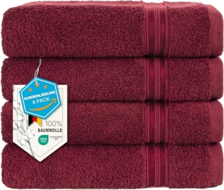 Hammetex 4er Badetuch Set, 100% Baumwolle Premium Qualität Groß 50x100 cm Duschtuch, Weich Saugstark Schnell Trocknendes, Bordeauxrot