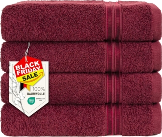 Hammetex 4er Badetuch Set, 100% Baumwolle Premium Qualität Groß 50x100 cm Duschtuch, Weich Saugstark Schnell Trocknendes, Bordeauxrot