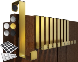 4smile Türhaken zum Einhängen - 10er Set, Fb. Gold - Edelstahl Kleiderhaken Tür für die ganze Wohnung, flexible Haken zum Einhängen, belastbare Türhakenleiste, universelle Türgarderobe