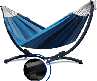 Potenza Hängematte mit Gestell I Stabiler Komapkt Rahmen 200kg - 250cm Balkon I Hängematte 200x120cm I Singa XL Blau