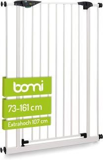 BOMI Treppenschutzgitter 73-161 cm | Extra breit und hoch | Ohne Bohren | Schließt automatisch | Kinderschutzgitter weiss öffnet in beide Richtungen | Tür- & Treppenschutzgitter Baby Hund