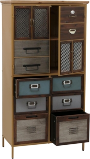 Apothekerkommode HWC-O80, Schrank Highboard Schubladen, Vintage Shabby-Look 136x73x35cm, blau Metalloptik