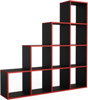 Vicco Treppenregal Raumteiler Stufenregal 10 Fächer Schwarz/Rot Bücherregal