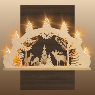Weigla LED Schwibbogen Hirschfamilie, Lichterbogen aus Holz, NATUR, Made in Germany (1-tlg), Erzgebirge garantiert, Weihnachtsdeko Innen, Weihnachtsbeleuchtung