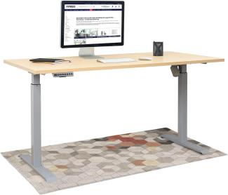 KRIEG HighDesk SMART Höhenverstellbarer Schreibtisch (Silber + Ahorn I 120 x 70 cm) - Elektrischer Sitz- & Stehtisch mit Tischplatte - Stehschreibtisch Elektrisch Höhenverstellbar