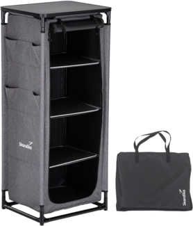Skandika Campingschrank Ruoka, Hochschrank, Campingküche, 140 cm hoch, faltbar, klappbar schmall, Stecksystem ohne Werkzeug, 4 Fächer mit Einlegeböden, Camping