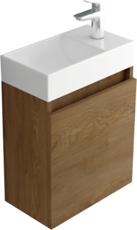 Alpenberger Badmöbel-Set Gäste WC Waschbecken mit Unterschrank - Badschrank Hängend, (2-tlg. Waschtisch Set Eiche, Waschbeckenunterschrank mit Softclose), Waschplätze für Kleine Bäder - Badschrank Hängend und Vormontiert