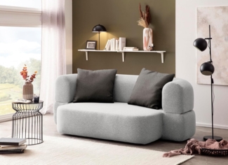 DOMO. collection Sofa 700 019, 2-Sitzer Schlafsofa, Ovale Form, Schlaffunktion, Inklusive Nierenkissen, Federkern Polsterung, 2er Couch, 208 x 115 x 78 (BxTxH), grau