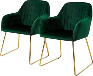 ML-DESIGN Stuhl Esszimmerstuhl mit Rücken- und Armlehnen, Samtbezug, ergonomisch (2 St), Wohnzimmerstuhl Grün, goldenes Metallgestell Küchenstuhl Sessel