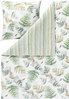 Estella Flanell Bettwäsche Fern leaves 4469-530 Blatt Streifen 135x200