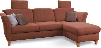 CAVADORE Schlafsofa Trend / Skandinavisches Ecksofa mit Federkern, Bettfunktion, Bettkasten im Longchair und 2 Kopfstützen / 249 x 86 x 162 / Cord, Kupfer
