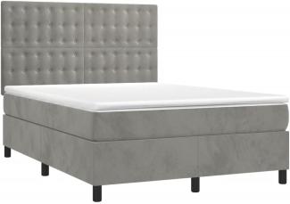 vidaXL Boxspringbett mit Matratze & LED Hellgrau 140x190 cm Samt 3136359