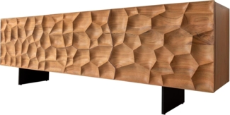 Lowboard Solu 175 cm Akazie Natur 2 Türen 2 Schübe Fuß schwebend Metall Schwarz 3D-Front