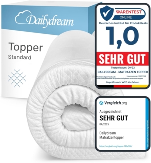 Dailydream “Model M“ viscoelastischer Matratzentopper mit Memory Foam Effekt, Weiß, 90 x 190 x 5 cm