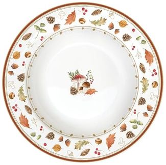EasyLife Suppenteller Autumn Breeze, Spülmaschinengeeignet, Weiß, Herbst, Blätter, Eichhörnchen, H: 3cm