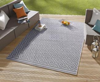 In- & Outdoor Teppich Raute blau/creme - 140x200x0,8cm