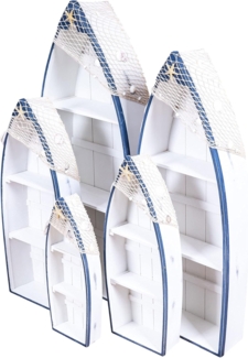 Levandeo® Standregal, 5er Set Regale H48-102cm Boot Holz Maritim Blau Weiß Holzregal Deko