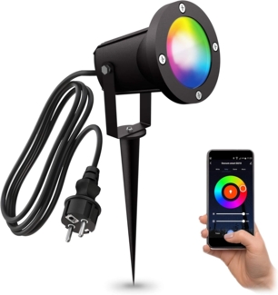 linovum Smarte LED-Leuchte CARI Erdspiess Gartenstrahler 2m Kabel IP65/IP44 Smart GU10 dimmbar, RGB