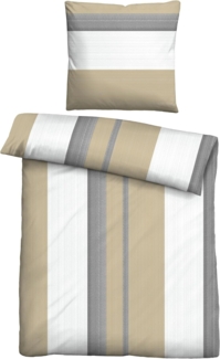 Traumhaft schlafen - Castell - Markenbettwäsche Thermo-Fleece Bettwäsche 0360443 LÄNGSSTREIFEN, kitt, 1x 155x220 cm + 1x 80x80 cm