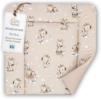 Wickelauflage Wickelunterlage aus Baumwolle 75x72 cm - Weich und waschbar Wickelunterlage für Babys Wickelmatte aus Stoff für Wickeltisch Wickelkommode oder Waschmaschine 75x72 Giraffen