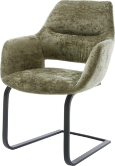 Freischwinger Yago-Flex mit Armlehnen Chenille Olive Freischwinger flach Schwarz Taschenfederkern