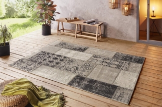 NORTHRUGS In- und Outdoor Teppich 200x290 cm - Wetterfest Klassisch Vintage Muster Patchwork-Design Läufer Terrassenteppich Balkonteppich Küchenläufer Badteppich Wohnzimmerteppich Wasserfest in Schwarz