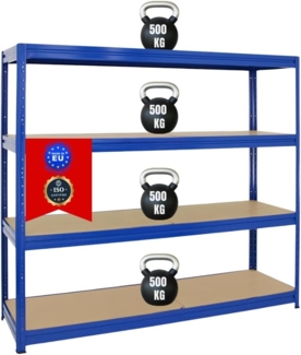 PROREGAL Schwerlastregal Dino Extra Breit 180 x 200 x 60 cm Fachlast 500kg Blau, Garagenregal, Lagerregal, Steckregal, Weitspannregal
