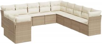 vidaXL 11-tlg. Garten-Sofagarnitur mit Kissen Beige Poly Rattan 3217878