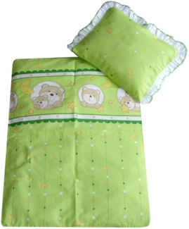 2 tlg. Set Bezug in 70x50 cm für Kinderwagen, Wiege und Stubenwagen Kinderbettwäsche Garnitur Bettwäsche *Deckenbezug + Kissenbezug* (grün Bär/Sterne)