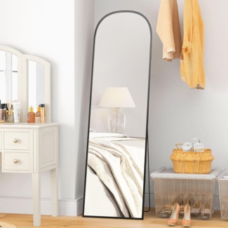 HOMCOM Standspiegel 161,5 x 50 cm Ganzkörperspiegel mit Ständer, Aluminiumlegierungsrahmen (Stehspiegel, 1-St, Wandspiegel), für Wohnzimmer, Schlafzimmer, Schwarz