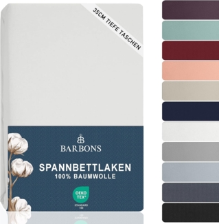 BARBONS Spannbettlaken 160x200 cm – 100% Baumwolle Spannbettlaken, Oeko-TEX Zertifiziert, Bettlaken Jersey, Spannbetttuch, Matratzenhöhe bis 25 cm (Weiss - 160x200)