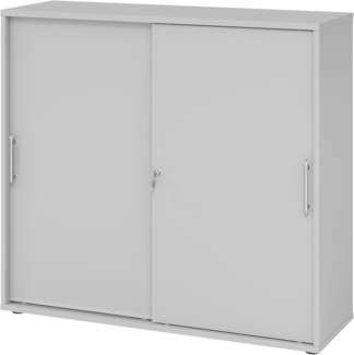 bümö Schiebetürenschrank 3OH - Aktenschrank abschließbar, Sideboard Schrank mit Schiebetüren in grau - Büroschrank aus Holz mit Schiebetür, Büro Kommode für Ordner & Co.