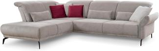 CAVADORE Ecksofa Cooper / Luftige Eckcouch mit Ottomane links, schwarzen Metallfüßen und feinem Cord-Bezug / 294 x 88 x 242 / Cord, Hellgrau