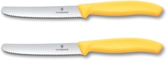 Victorinox Swiss Classic, Frühstücksmesser, Brötchenmesser Set 2teilig, Scharfe Klinge, Wellenschliff, 11 cm, Rostfreier Stahl, Gelb