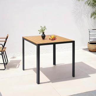 Clevich Gartentisch Wetterfeste, 75x75 cm, Outdoor-Esstisch, WPC Balkontisch, Aluminiumrahmen, Wetterfeste Gartenmöbel, Quadratischer Terrassentisch, Teakbraun