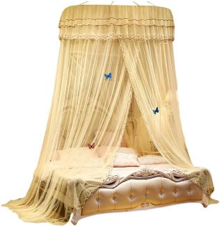 Kaiyei Moskitonetz Universal Himmelbett für Doppel, Einzel, Kinderbetten, Prinzessin Betthimmel Rund mit Klebehaken Schlafzimmer Schmetterling Dekoration Romantisch Palast Beige Gelb 180cm×220cm