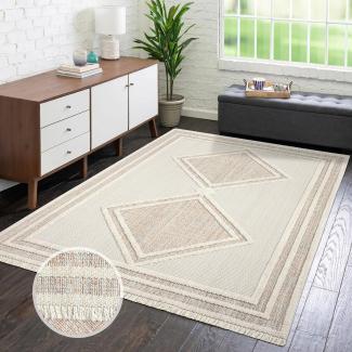 carpet city Teppich Kurzflor Wohnzimmer - Terracotta - 160x230 cm - Teppiche Fransen Boho-Style - Raute-Optik - Schlafzimmer, Esszimmer