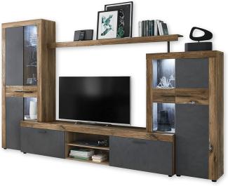 Wohnwand Anbauwand Wohnzimmerschrank TV Hifi ca. 318 x 204 x 45 cm BOOST Flagstaff dunkel / Matera