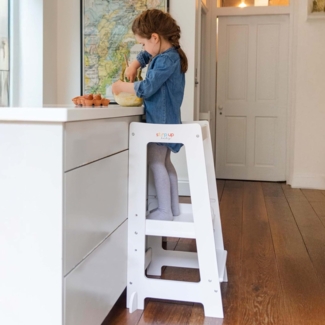 Stepup Baby Lernturm Montessori Küchenhelfer Ständer Verstellbare Kleinkind Stufen mit Sicherheitsschiene Massivholz Weiß