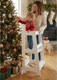 Stepup Baby Lernturm Montessori Küchenhelfer Ständer Verstellbare Kleinkind Stufen mit Sicherheitsschiene Massivholz Weiß