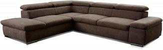 Cavadore Ecksofa Alkatraz / Großes Sofa in L-Form mit Ottomanen links und verstellbaren Kopfstützen/ Modernes Design / 274 x 66 x 228 cm / Braun